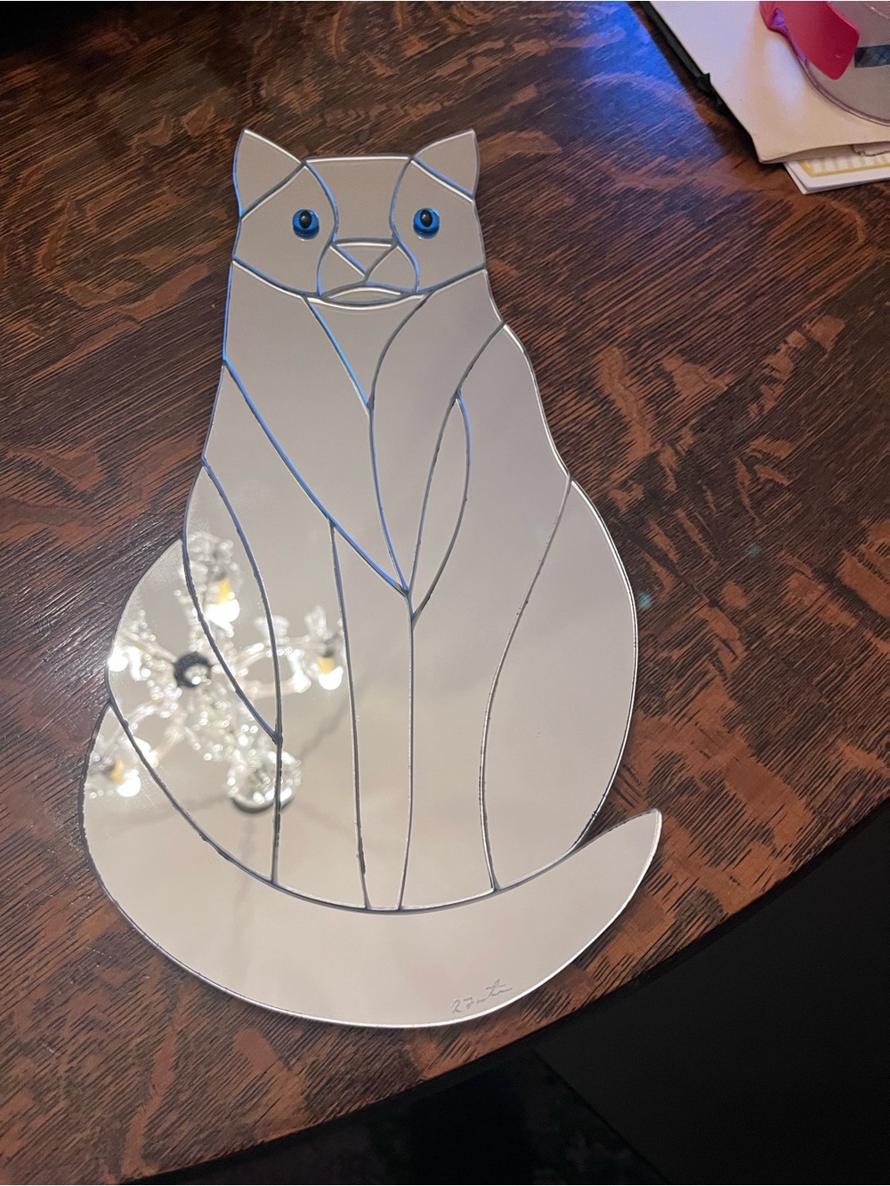 Vintage MCM Atomic Style Geometric Segmented Cat Wall Mirror Artist Signed